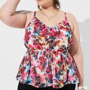 Torrid Chiffon Floral Clip Dot Ruffle Front Empire Waist Tank Top Shirt Size 2X